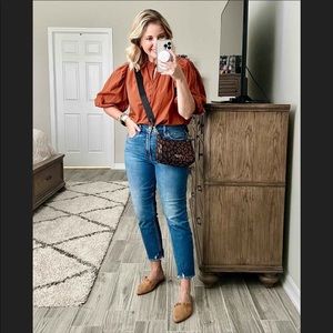 Womens puff sleeve button up blouse